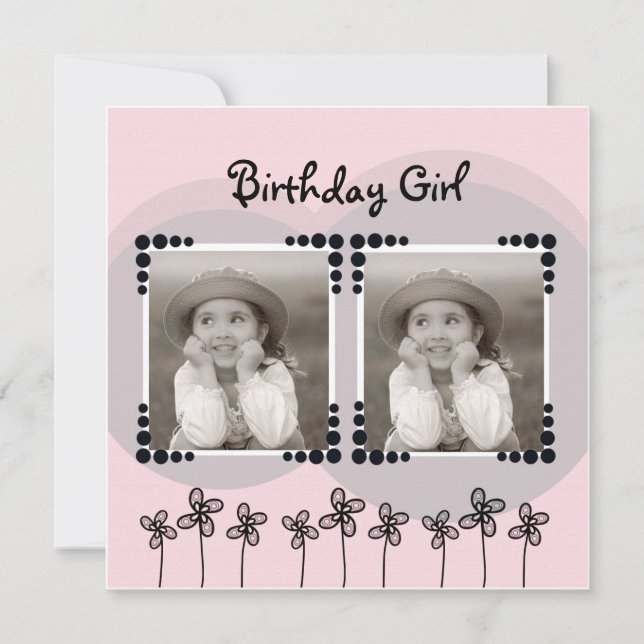 Invitation Fleurs roses mignonnes Photo Fille Anniversaire (Devant)
