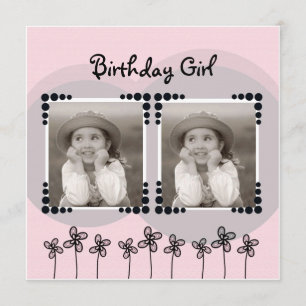 Invitation Fleurs roses mignonnes Photo Fille Anniversaire