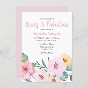 Invitation Fleurs roses mignonnes Soixante et fabuleux 60e an