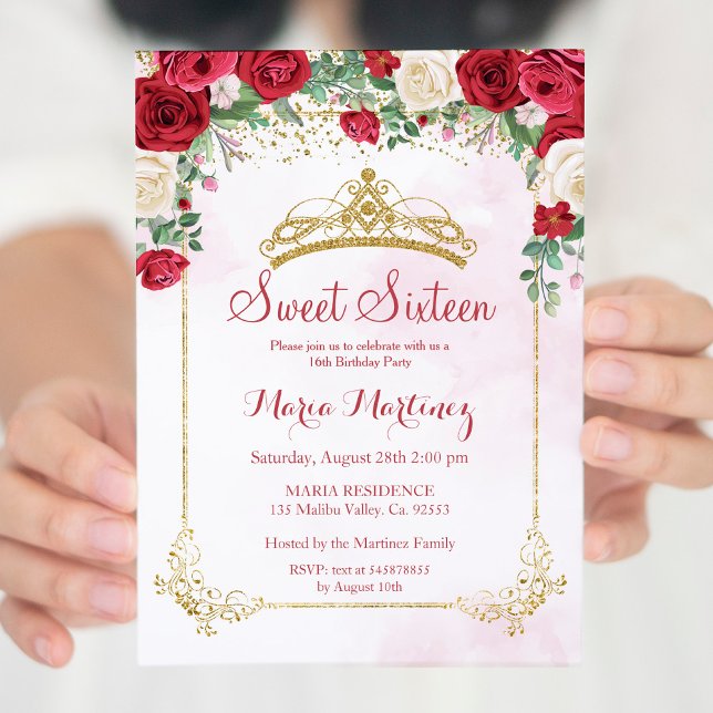 Invitation Fleurs Roses modernes Blush Pink Sweet 16 (Créateur téléchargé)