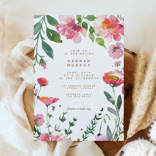 Invitation Fleurs roses modernes Gold Garden Girl Baby Sprink