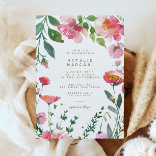 Invitation Fleurs roses modernes Jardin doré Fille Baby Showe
