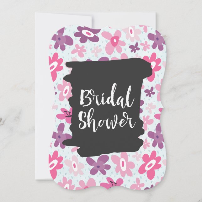 Invitation Fleurs roses motif fantaisiste rétro Baby Shower (Devant)