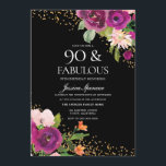Invitation Fleurs roses Parties scintillant Black 90th Birthd<br><div class="desc">Parties scintillant Fleurs roses Black 90th Birthday Party Invitation Voir la collection correspondante dans Niche and Nest Store</div>