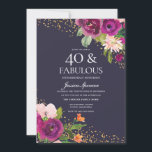 Invitation Fleurs roses Parties scintillant violet 40e annive<br><div class="desc">Fleurs roses Parties scintillant violet 40e anniversaire Invitation Voir la collection correspondante dans Niche et Nest Store</div>