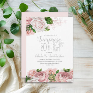Invitation Fleurs roses pastel pour les 80 ans