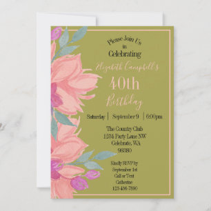 Invitation Fleurs roses personnalisées pour anniversaire