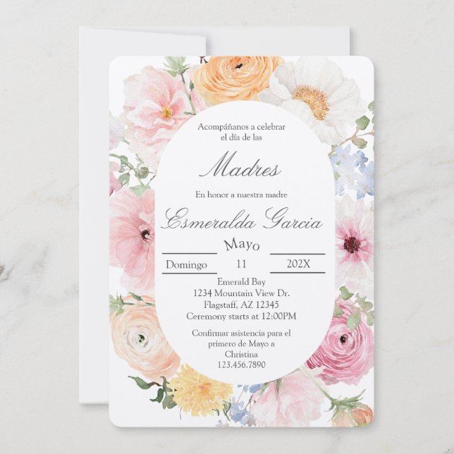Invitation Fleurs roses pour la fête des mères  (Devant)