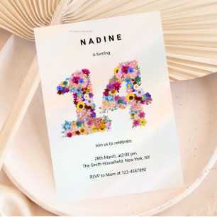 Invitation Fleurs roses pour les 14 ans - Jardin de printemps