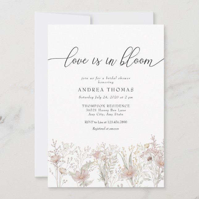 Invitation Fleurs roses poussiéreuses | Fête des mariées aqua (Devant)