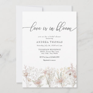 Invitation Fleurs roses poussiéreuses   Fête des mariées aqua