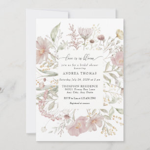 Invitation Fleurs roses poussiéreuses   Fête des mariées aqua