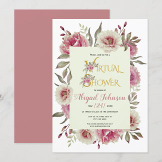 Invitation Fleurs roses poussiéreuses virtuelles bébé ou douc