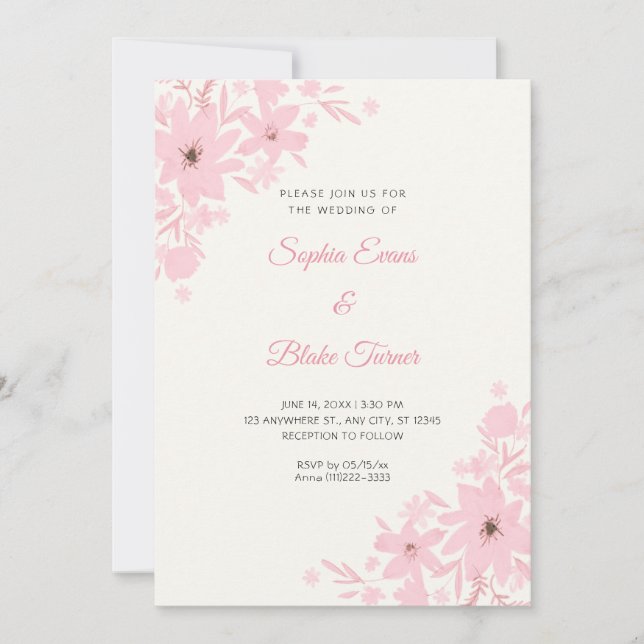 Invitation Fleurs Roses Romantiques Florales Crème Blanche Ma (Devant)