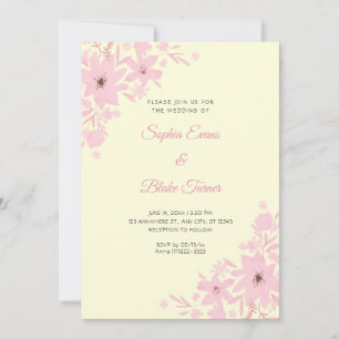 Invitation Fleurs Roses Romantiques Florales Jaunes Mariage