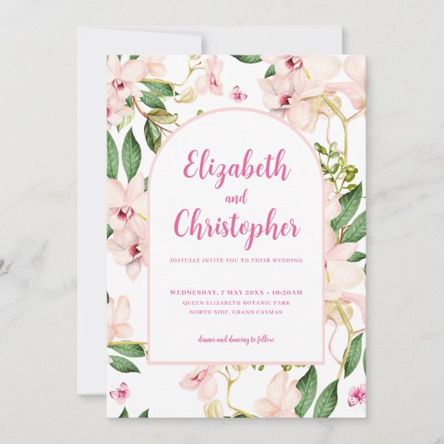 Invitation Fleurs Roses Romantiques Mariage Botanique (Devant)