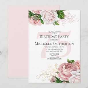 Invitation Fleurs roses rose 75e anniversaire