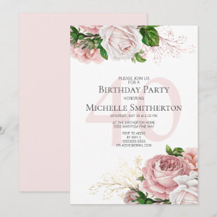 Invitation Fleurs roses rose Blush 40e anniversaire