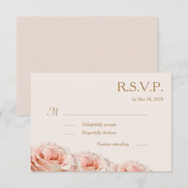 Invitation Fleurs Roses Rosé Clair Mariage RSVP Ivoire (Devant / Derrière)