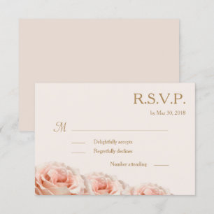 Invitation Fleurs Roses Rosé Clair Mariage RSVP Ivoire
