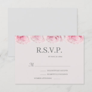 Invitation Fleurs Roses Rose Pâle Grises Élégantes Mariage RS