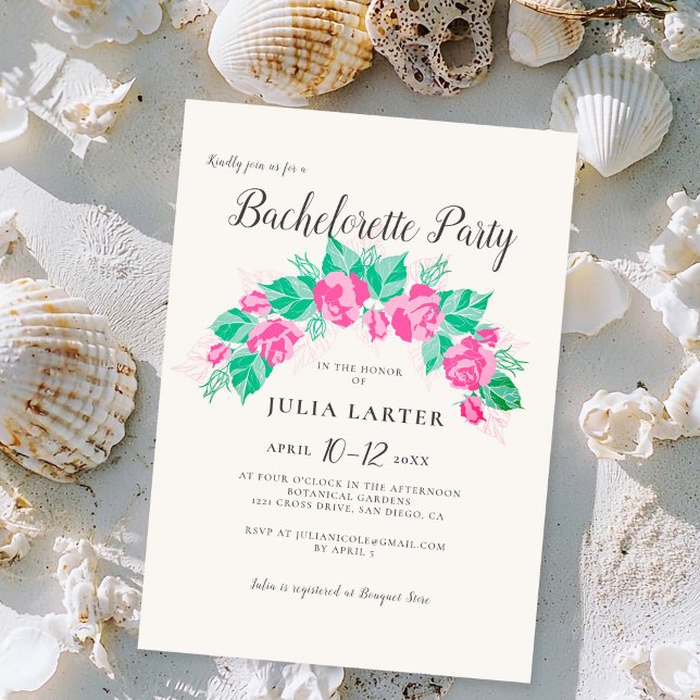 Invitation Fleurs Roses rose Vert Jardin Bachelorette Fête (Créateur téléchargé)