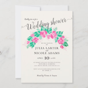 Invitation Fleurs Roses rose vert Jardin Mariage Douche