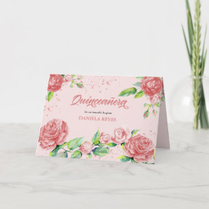 Invitation Fleurs roses roses Aquarelle Florale Quinceanera