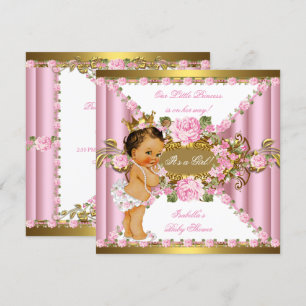 Invitation Fleurs Roses Roses Blanches Couronne Princesse Béb