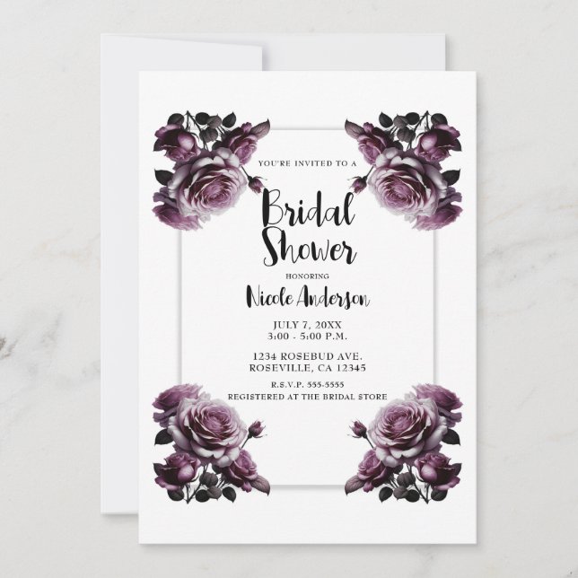 Invitation Fleurs Roses Roses Délicates Douche Élégante  (Devant)