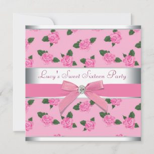Invitation Fleurs roses roses sucrées 16 Fête d'anniversaire