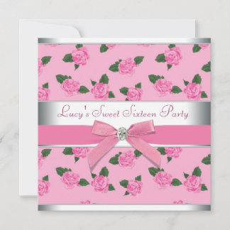Invitation Fleurs roses roses sucrées 16 Fête d'anniversaire
