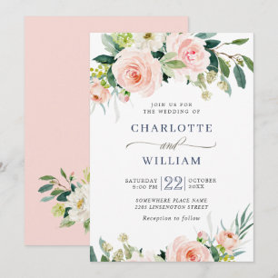 Invitation Fleurs Roses Rouges Aquarelle Mariage de Verdure