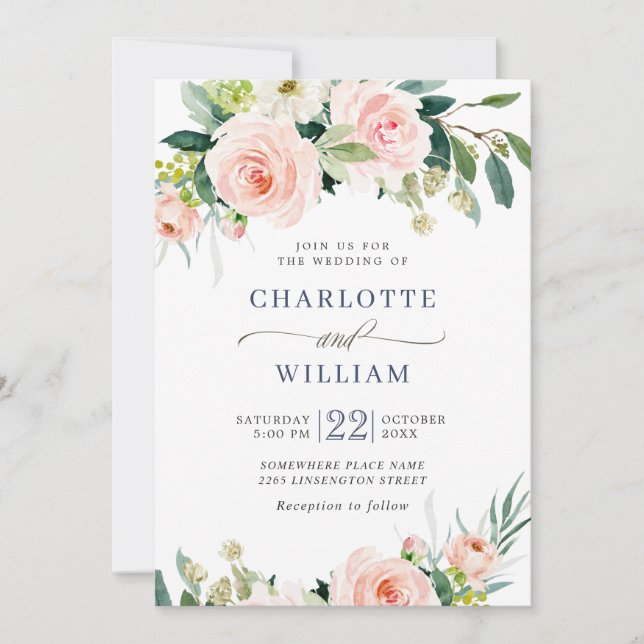 Invitation Fleurs Roses Rouges Aquarelle Mariage de Verdure (Devant)