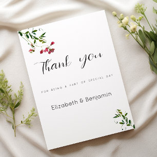Invitation Fleurs roses rouges et vertes botaniques simples M