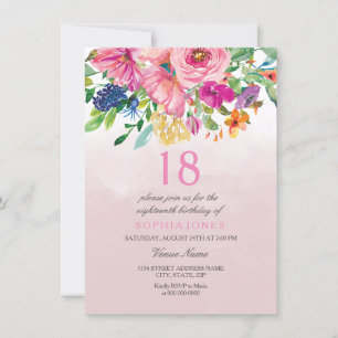 Invitation Fleurs Roses Rouges Filles 18e 17e 19e anniversair