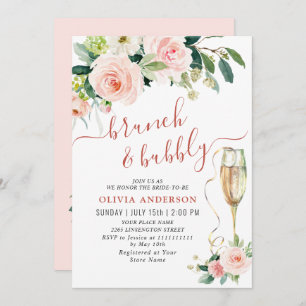 Invitation Fleurs roses rousses Aquarelle Brunch nuptial