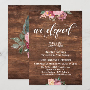Invitation Fleurs roses Rustique Nous nous sommes enfuis Réce