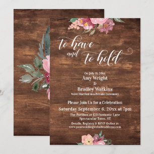 Invitation Fleurs roses rustiques pour réception de mariage "