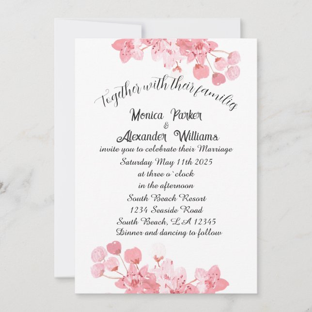 Invitation Fleurs roses Sakura japonaises en fleurs de cerise (Devant)