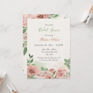 Invitation fleurs roses saumon feuilles vertes baby shower