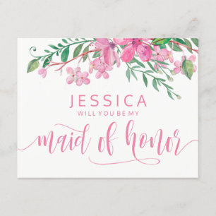 Invitation Fleurs roses Serez-vous ma demoiselle d'honneur