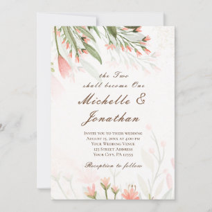 Invitation Fleurs roses simples Verdure Mariage chrétien