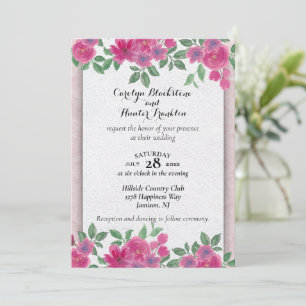 Invitation Fleurs roses sur Mariage blanc et rose