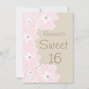 Invitation Fleurs roses Sweet 16 Party