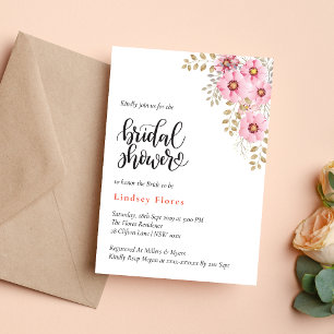 Invitation Fleurs Roses Tendres et Feuillage pour une Baby Sh