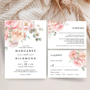 Invitation Fleurs Roses Tendres Mariage Jardin Romantique de