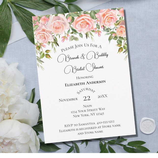 Invitation Fleurs roses verdure brunch pétillant enterrement  (Créateur téléchargé)