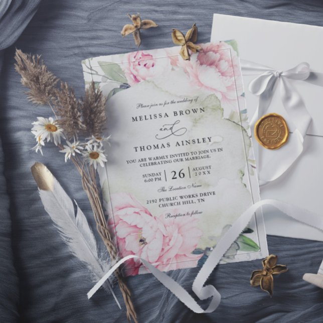 Invitation Fleurs Roses Verdure Élégant Moderne Chic Mariage (Créateur téléchargé)