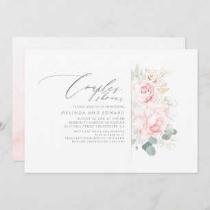 Invitation Fleurs roses Verdure or Couples Douche